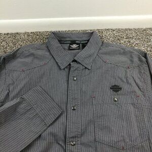 Harley Davidson Shirt Western Pearl Snap L/S Button Up Striped Mens XL